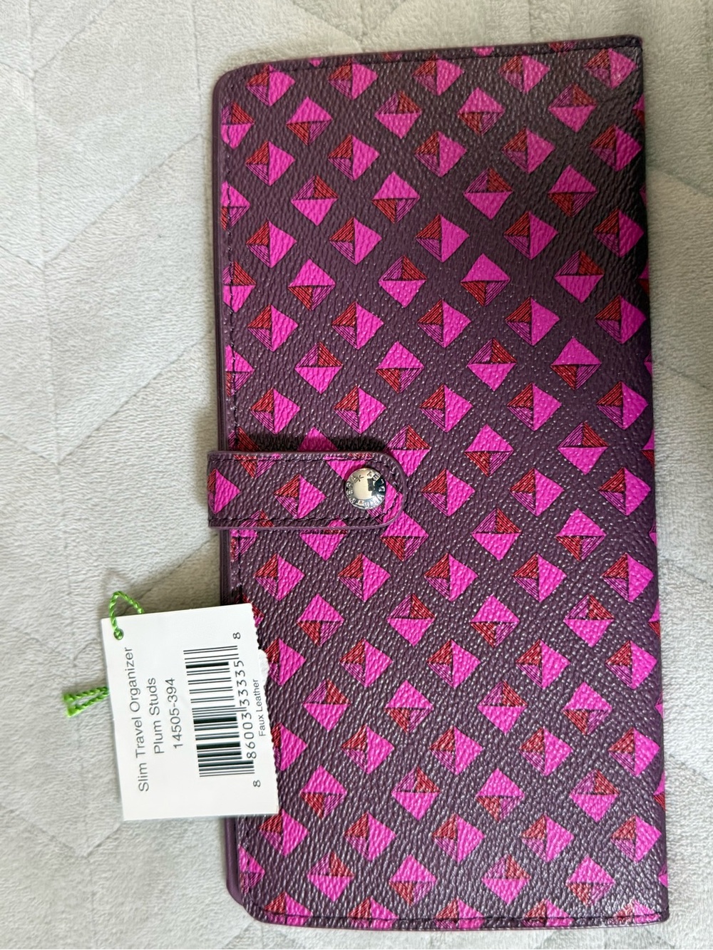 Vera Bradley Pink and Magenta Geometric Slim Travel Organizer Wallet